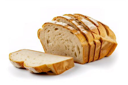 Sliced bread on white background, homemade bakery concept.の素材