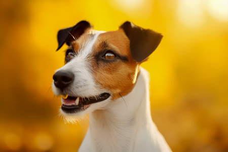 Jack Russell terrier on yellow background.の素材