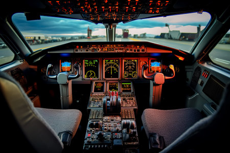 The cockpit of a modern airplane from the inside.の素材