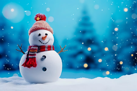 A snowman in winter. Elegant New Year's Eve celebration postcard.の素材