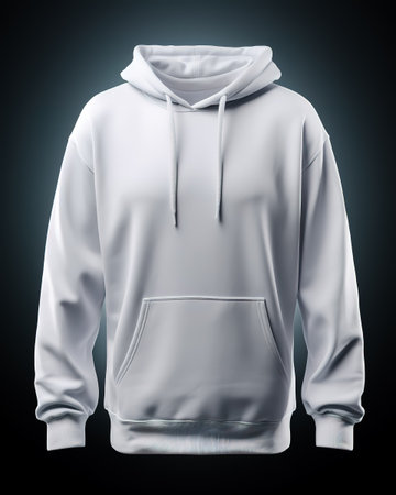 White hooded hoodie on black background.の素材