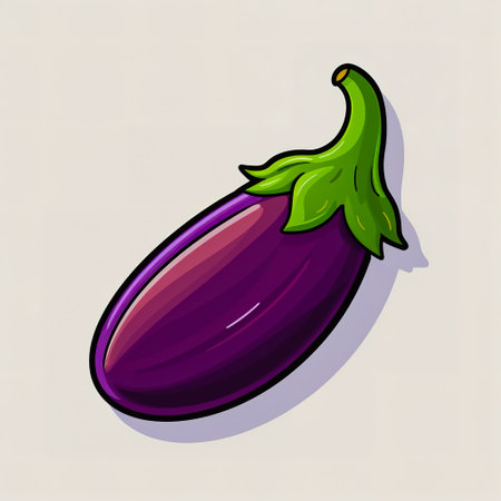 Sticker design with an eggplant on white background.の素材