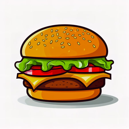 Sticker design with an classic cheeseburger on white background.の素材