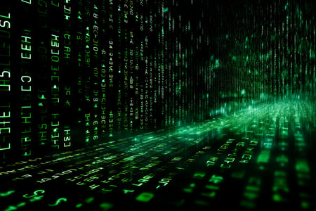 Matrix style binary code digital background.の素材