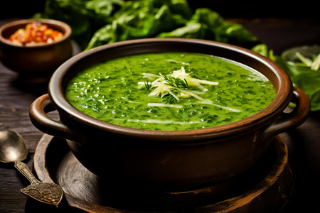 Traditional spinach soup in a bowl.の素材