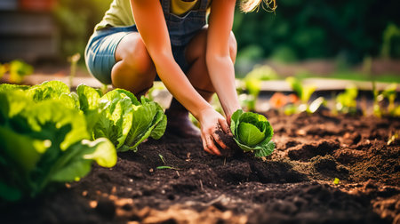 A woman gardening in the backyard. Close-up.の素材