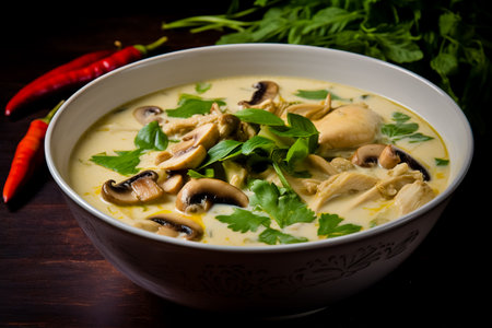 Tom Ka Gai Thai soup with coconut galangal and chicken. Traditional Thai dishes.の素材