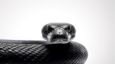 Black dangerously poisonous snake on white background.の素材
