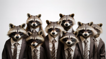 Group of raccoons in tie on white background.の素材
