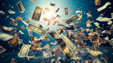 Banknote money bills scattered in the air.の素材