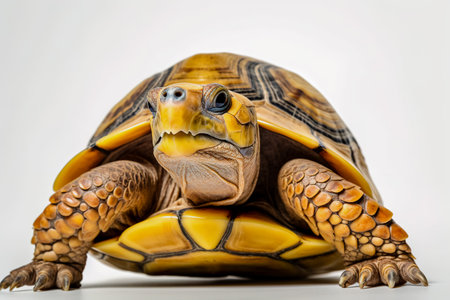 Close up of turtle on white background.の素材