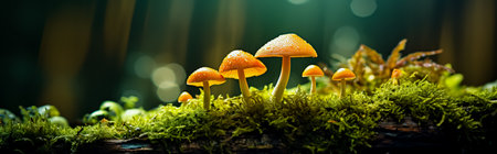 Edible orange - cap mushroom growing in green moss. Leccinum aurantiacum.の素材