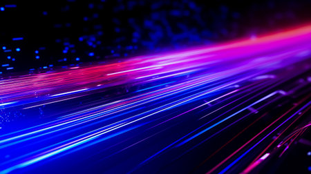 Glowing glass trails. Fibe-optic technology concept with multiple lines.の素材