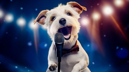 Jack Russell Terrier hold microphone.の素材