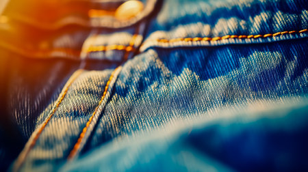 Jeans pockets. blue jeans macro texture background.の素材
