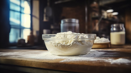 Italian production of ricotta cheese in the shop.の素材