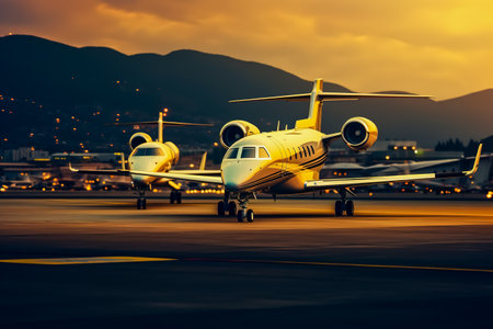 Private jet planes on the landing line.の素材