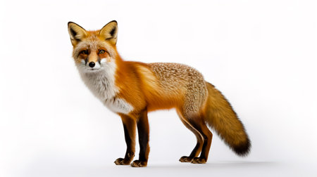 Red fox standing on white background.の素材