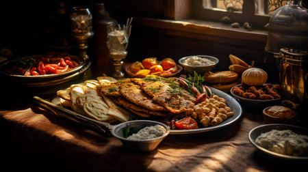 Traditional Georgian cuisine, cuisine of the Georgian people.の素材
