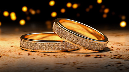 Wedding rings on wooden background.の素材