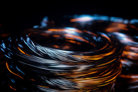 Welding wire, stainless steel, on a black background.の素材
