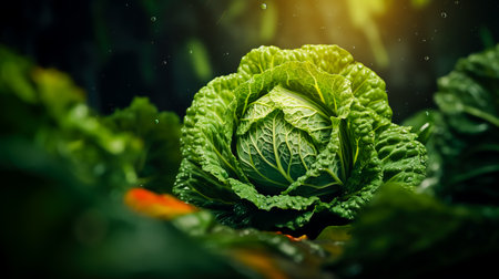 Cabbage head with leaves nibbled by pests.の素材