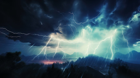 Lightning in the night sky.の素材