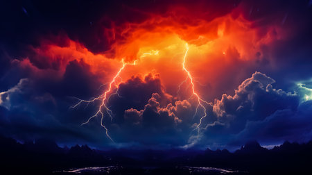 Lightning in the night sky.の素材