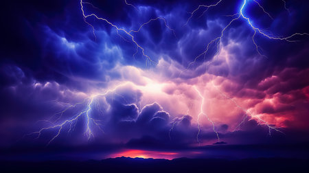 Lightning in the night sky.の素材