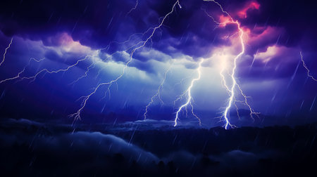 Lightning in the night sky.の素材