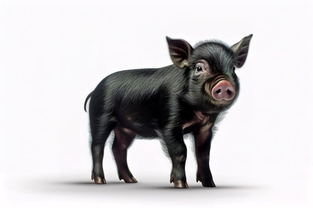 Vietnamese pot-bellied pig. Cute little black piglet. Pig breeding.の素材