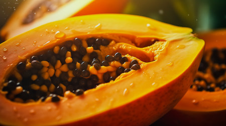 Close up of ripe papaya. View of the Inside of a Papaya. Sweet tropical fruit.の素材