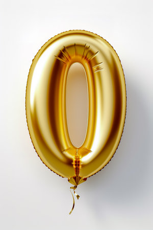 Helium golden balloon shape of number zero, 0. Isolated on white.の素材