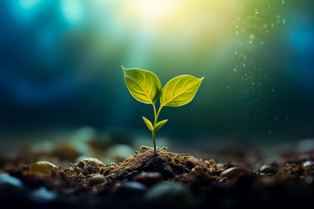Young sprout of a ficus. Eco concept future earth. Home flower care. Green thinking concept.の素材