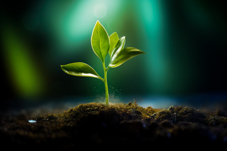 Young sprout of a ficus. Eco concept future earth. Home flower care. Green thinking concept.の素材