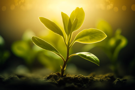 Young sprout of a ficus. Eco concept future earth. Home flower care. Green thinking concept.の素材
