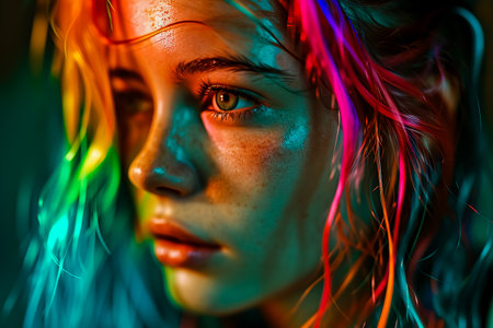 Young woman with colorful hair.の素材