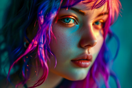 Young woman with colorful hair.の素材
