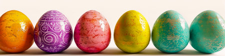 Colored easter eggs on white background.の素材