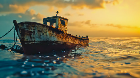 Lonely dilapidated boat on the lakeの素材