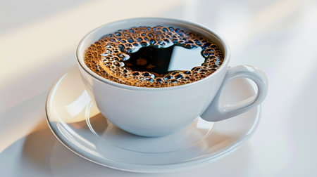 Coffee cup with fresh coffee, with a saucer on white background.の素材
