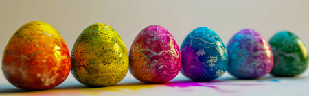 Rainbow colored easter eggs.の素材