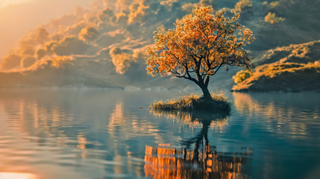 Single tree on a lake.の素材