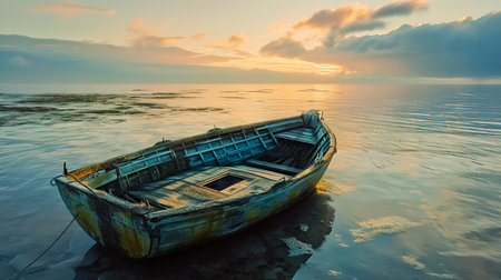 Lonely dilapidated boat on the lakeの素材