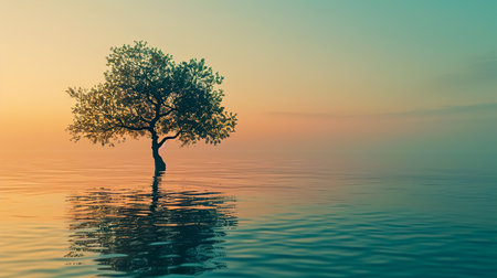 Single tree on a lake.の素材