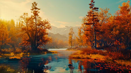 A tranquil autumn landscape.の素材