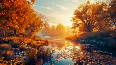 A tranquil autumn landscape.の素材