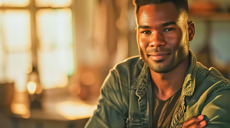 Happy, arms crossed and portrait of African-American man, elegant style.の素材