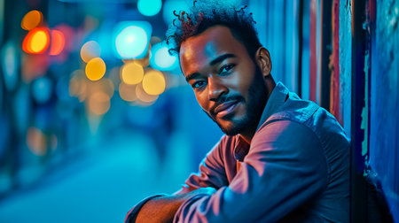 Happy, arms crossed and portrait of African-American man, elegant style.の素材