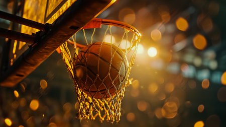 A basketball in a basket on a playground. Close-up.の素材